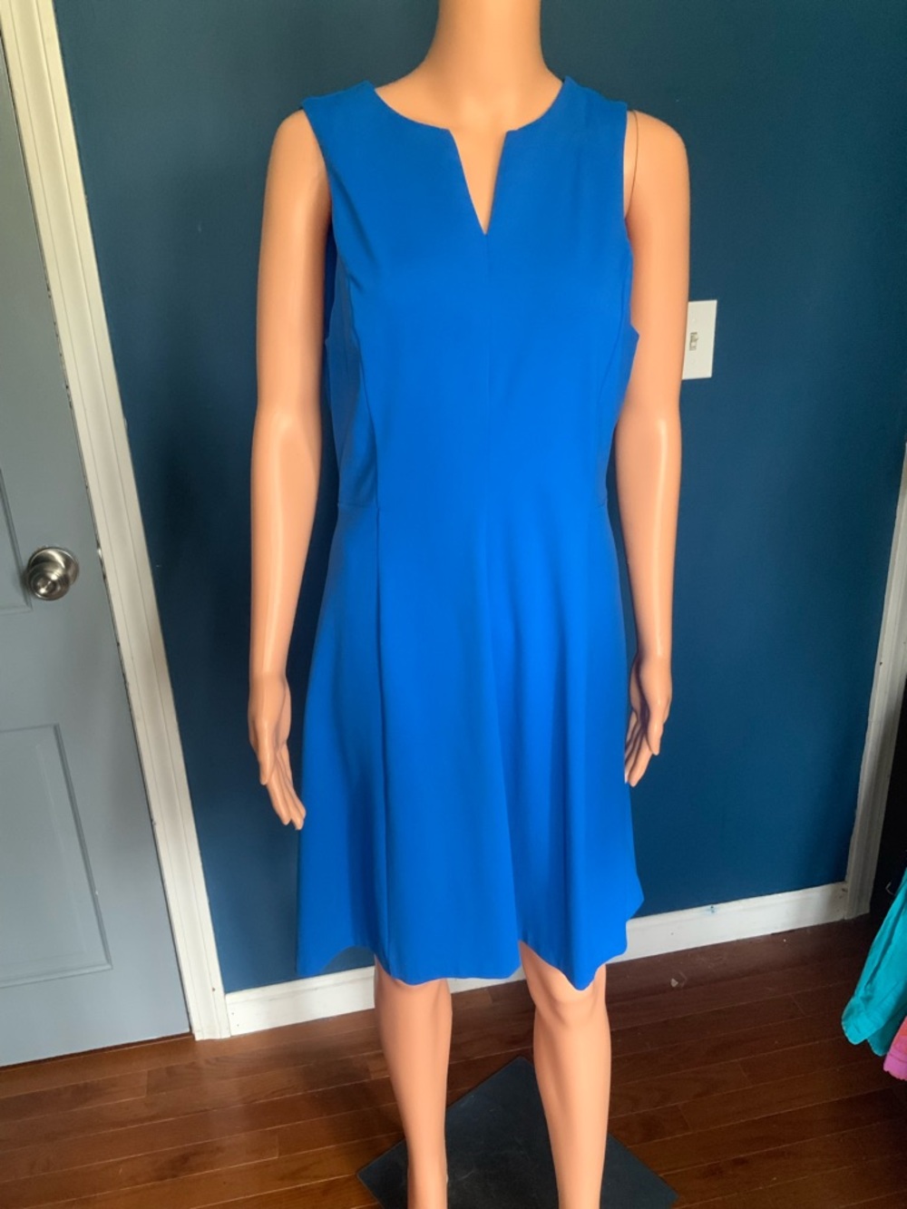 Sleeveless Notch-Neck Mini Dress in Bright Blue